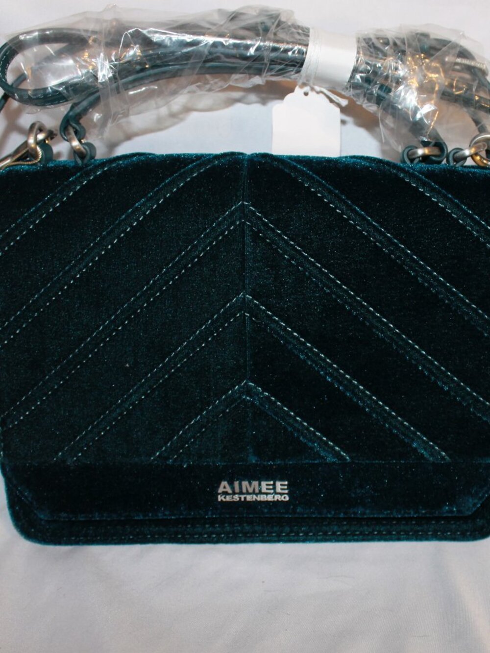 Aimee Kestenberg Mia emerald green velvet expandable crossbody bag.